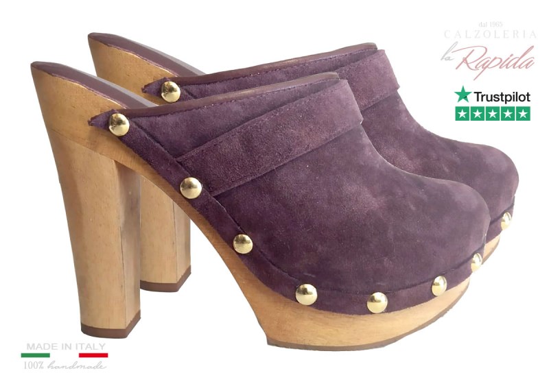 Zoccoli Chiusi Vintage Pelle Camoscio Prugna
