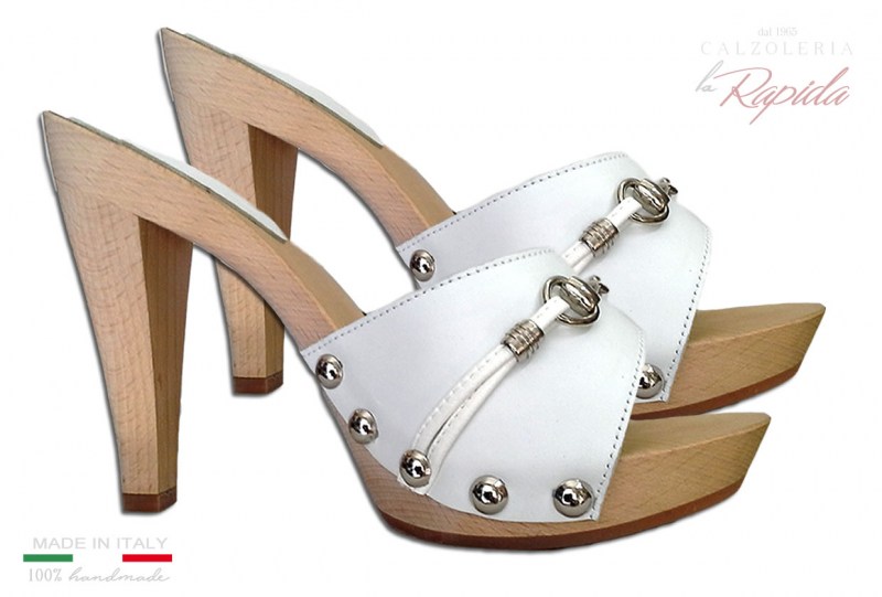 Zoccoli Glam Tacco Fine Bianchi Eleganti Gioiello Moda 2024