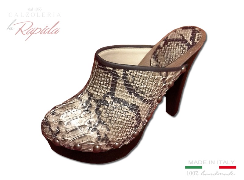Sabot donna tacco alto in pelle serpente pitonata | La Rapida Betti1965