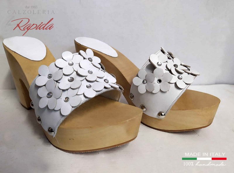 Zoccoli Donna Gioiello Bianchi con Fiori Estate Artigianali