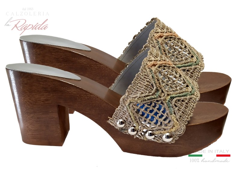 Zoccoli Legno Donna Mare Oro Argento Tacco Medio Estate 2024