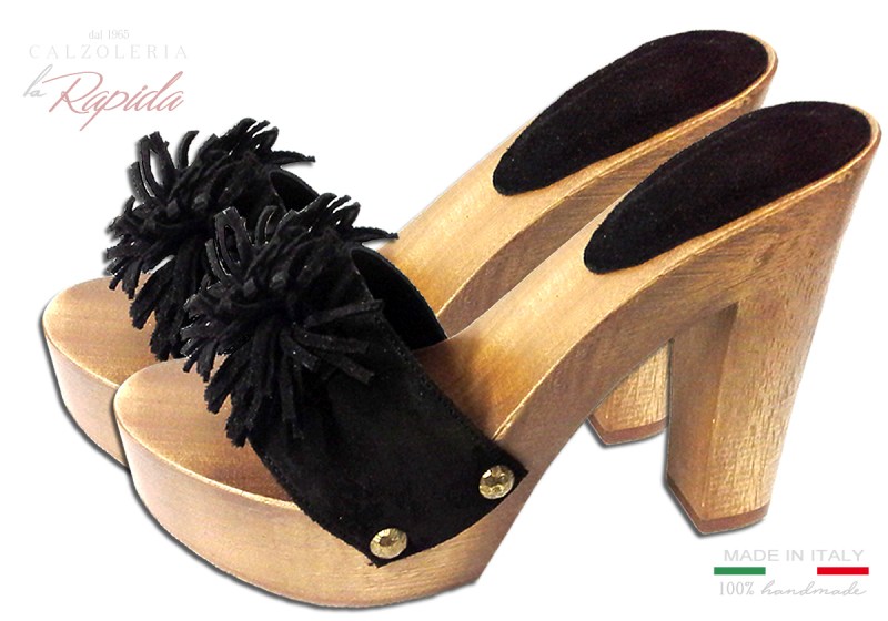 Zoccoli Moda 2024 Estate Pom Pom Glamout Neri