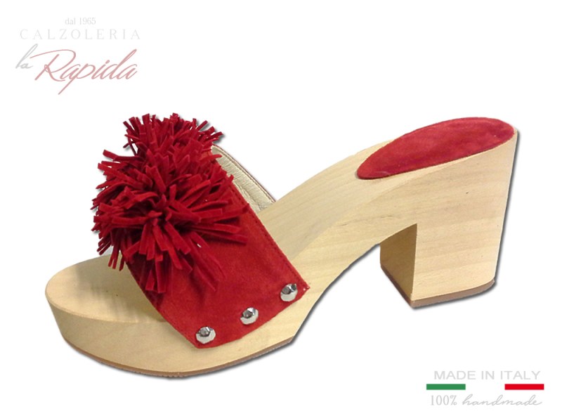 Zoccoli 2024 rossi donna con fiore in legno tacco medio estate | La Rapida