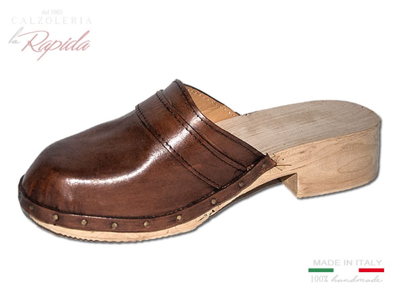 Sabot uomo in pelle marrone vintage | La Rapida