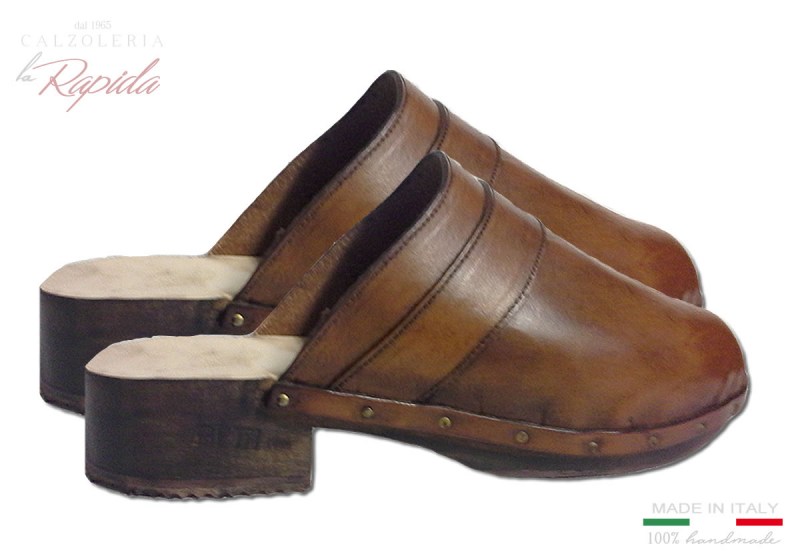 Zoccoli Uomo in Legno Fascia Chiusa in Pelle Estate 2024