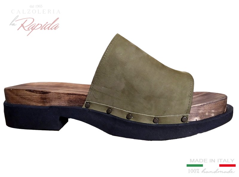 Zoccoli Uomo Legno Sabot ciabatte militari verdi in pelle scamosciata | La Rapida