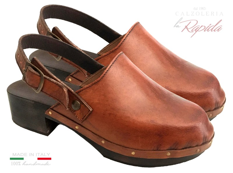 Sandali Clogs da Uomo Artigianali con Cinturino in Pelle Cuoio Vintage Retrò 