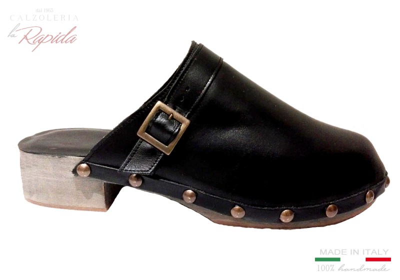 Zoccoli Legno Svedesi Neri in Pelle Clogs Uomo 2024