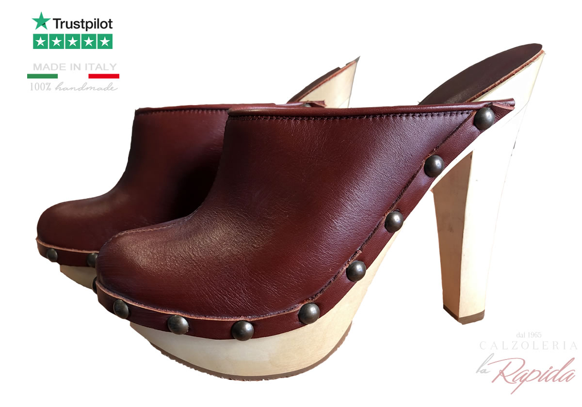 Sabot Bordeaux Donna Pelle Tacco Alto