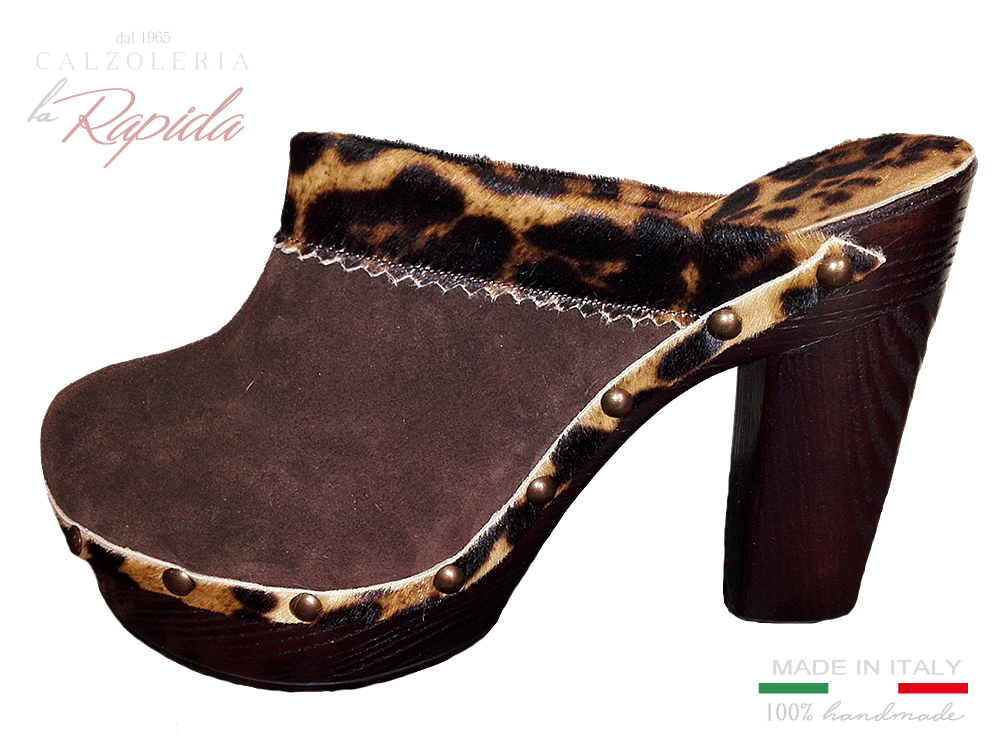 ► Sabot donna con tacco | Pelliccia maculata leopardata | LA RAPIDA