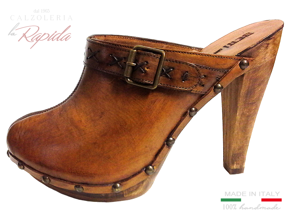 Sabot Vintage Donna in pelle marrone tacco fine | La Rapida