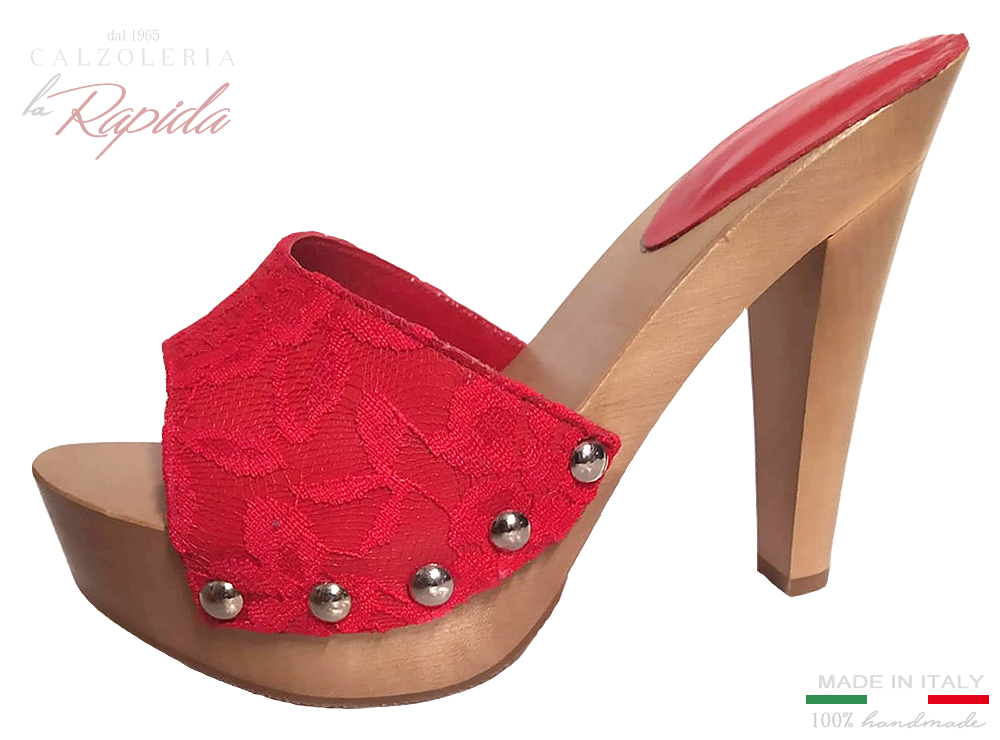 Zoccoli tacco alto a spillo rossi in pizzo | Red Mules Clogs Woman