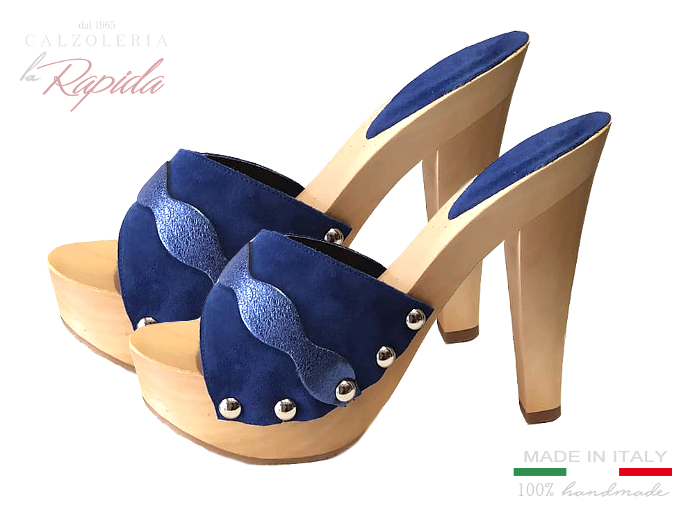 Zoccoli Donna Fascia Blu Camoscio Tacco 12 | La Rapida