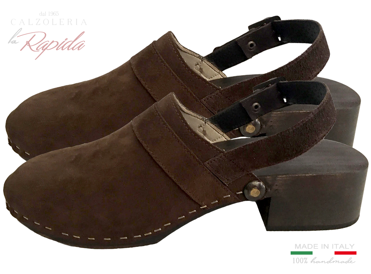 Clogs Donna in pelle Camoscio Marrone con Laccio Estate