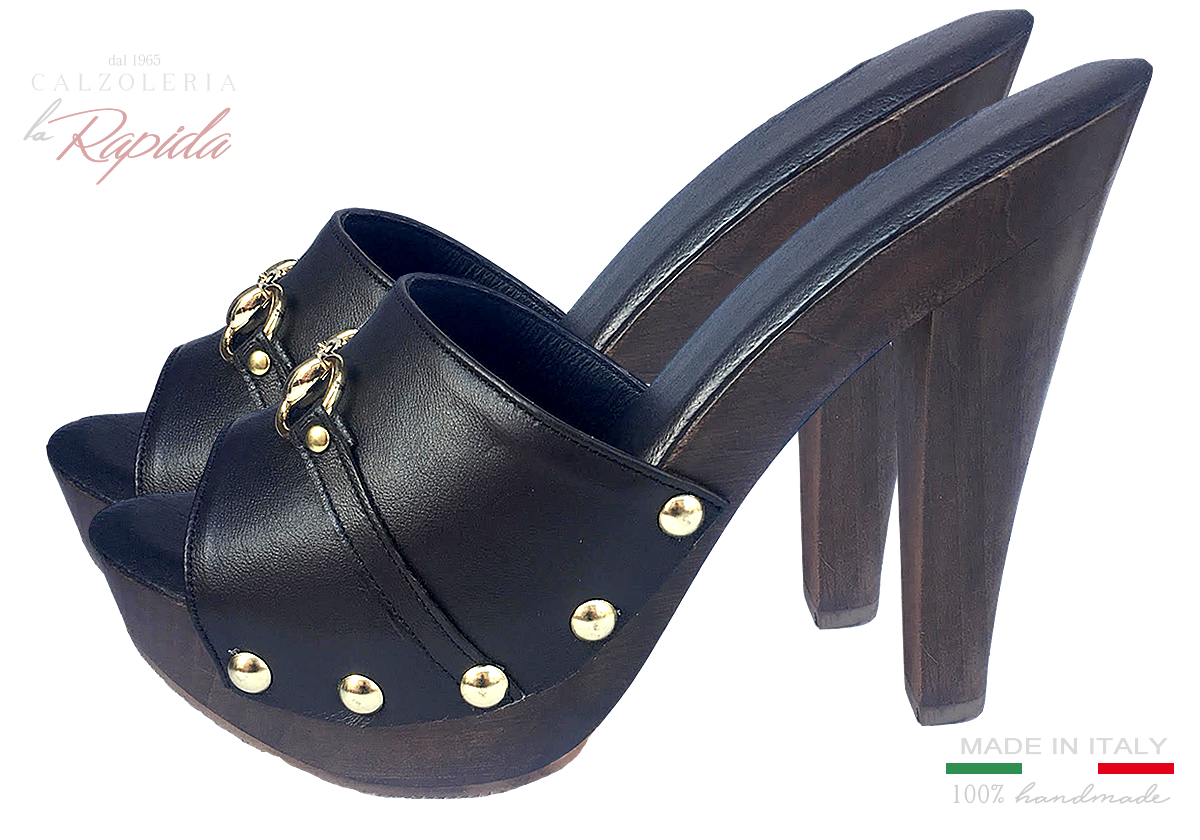 Zoccoli Glam Luxury con Gioiello Oro in Pelle Eleganti da Donna