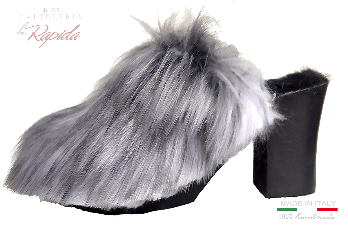 Sabot Donna Pellicciotto Pantofole Con Pelo Grigio | La Rapida