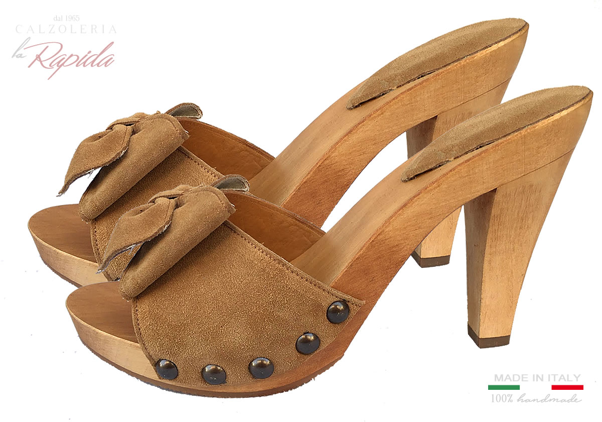 Zoccoli Donna 2024 Estate con Fiocco Color Cammello Camoscio | La Rapida