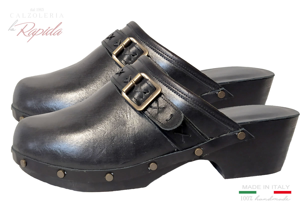 Swedish Clogs Donna Mules Zoccoli Svedesi Pelle Fibbia | La Rapida