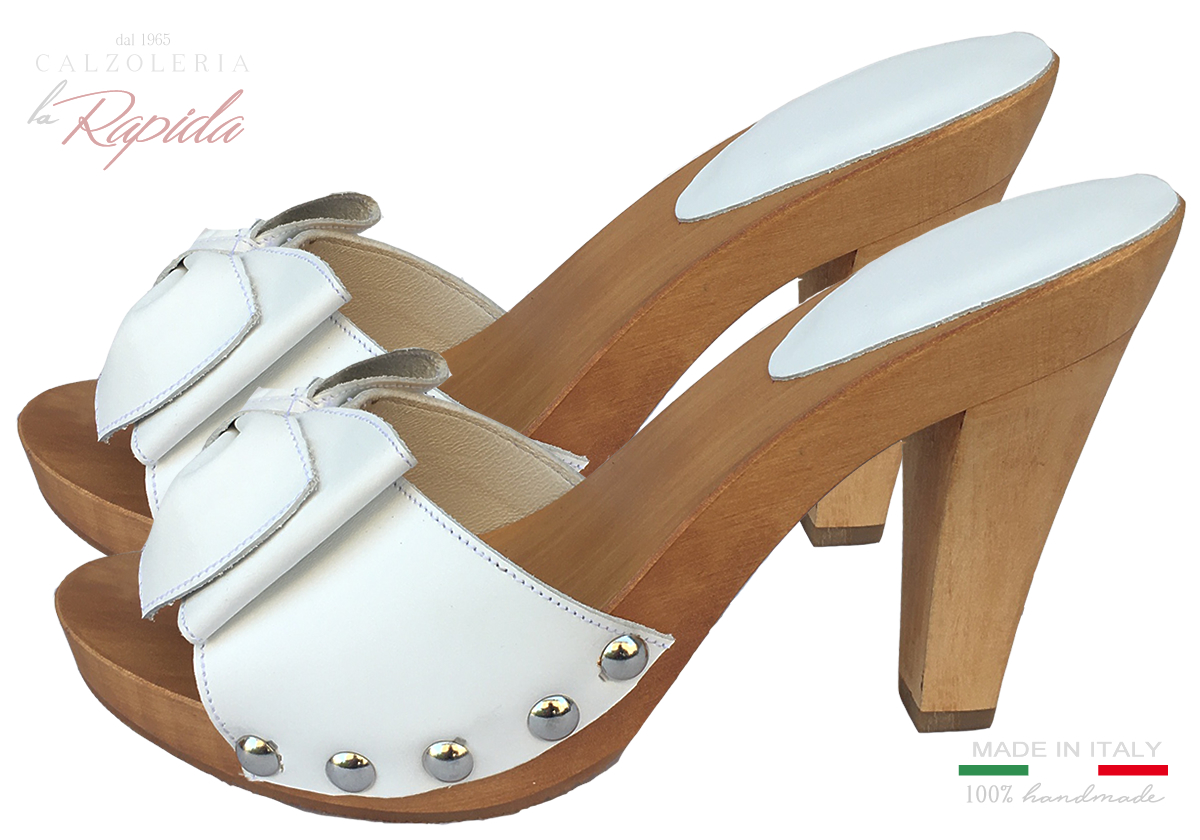 Zoccoli Fashion Glamour Bianchi Fiocco Tacco 10 cm | La Rapida